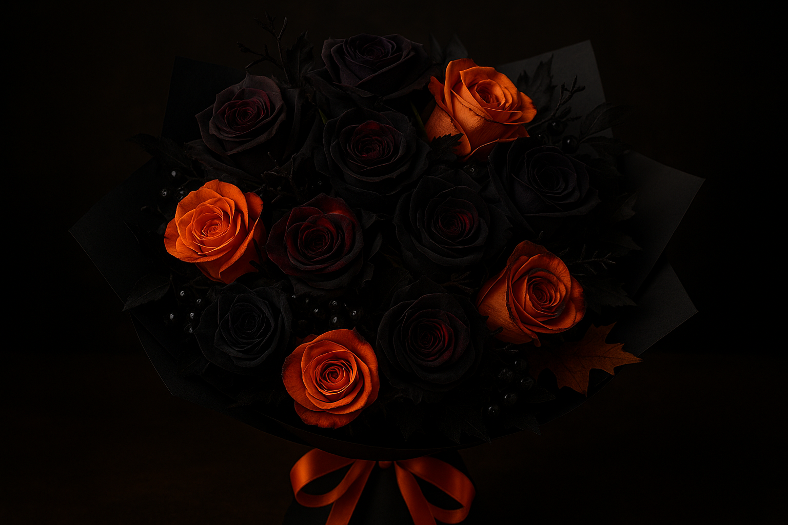 make me a bouquet of a dozen roses that our halloween themed.