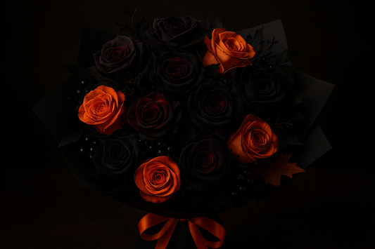 make me a bouquet of a dozen roses that our halloween themed.